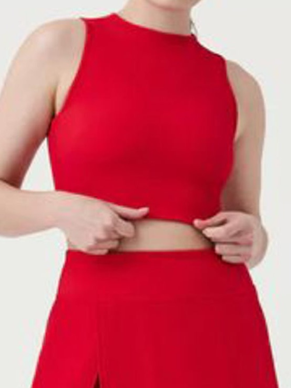 Spanx ribbed High-Neck Red Crop Tank Top sz L NWT